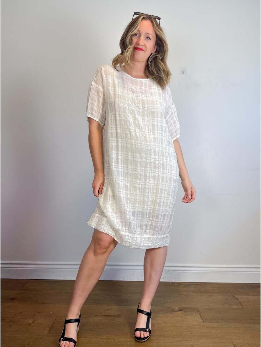 GRIZAS Silk & Linen Sheer Dress in White (Size XL)